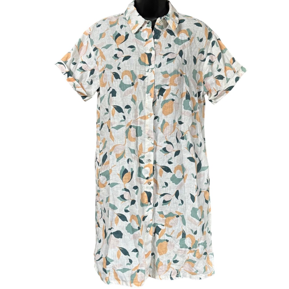 Rachel Zoe 100% Linen Shirt Dress Sz S Tropical Resortwear Beach‎ Vacation